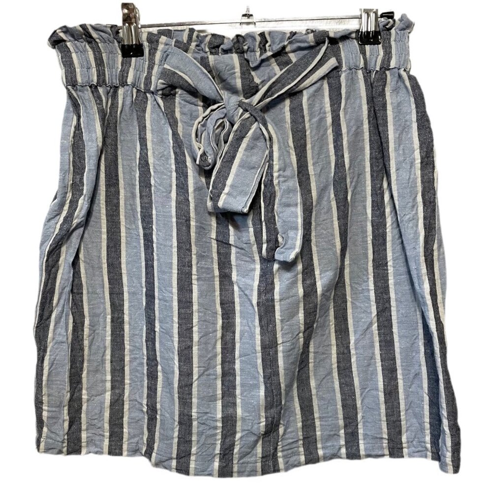 🌊 Angie Blue Stripe Tie-Waist Skirt L 100% Cotton